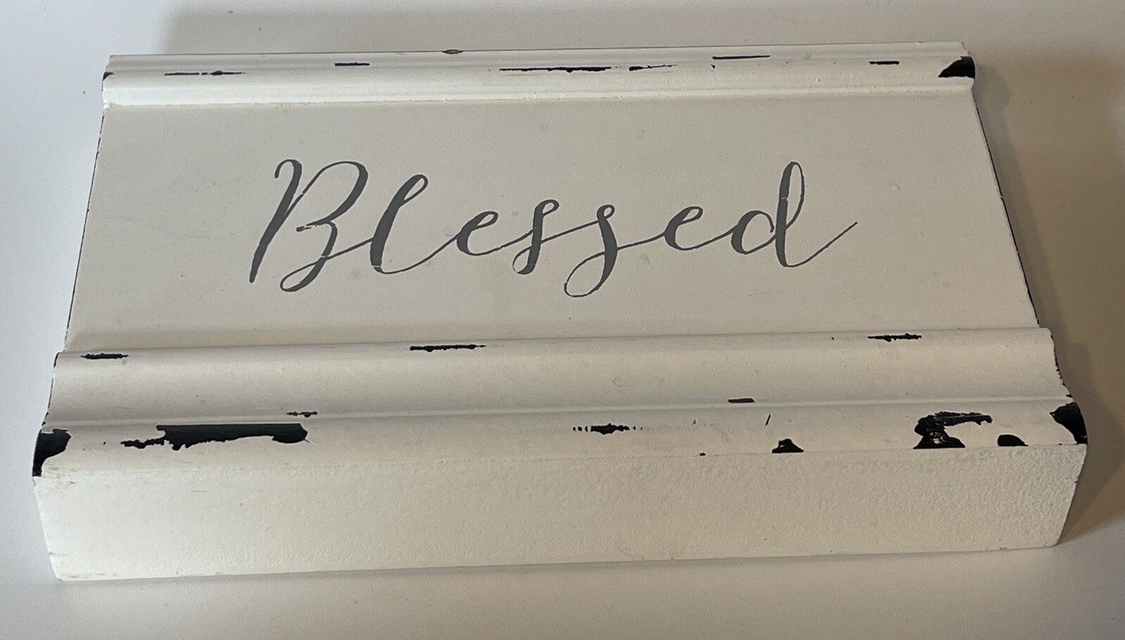 “Blessed” Sign Distressed Architectural Style White/Gray/Black Shelf Sitter