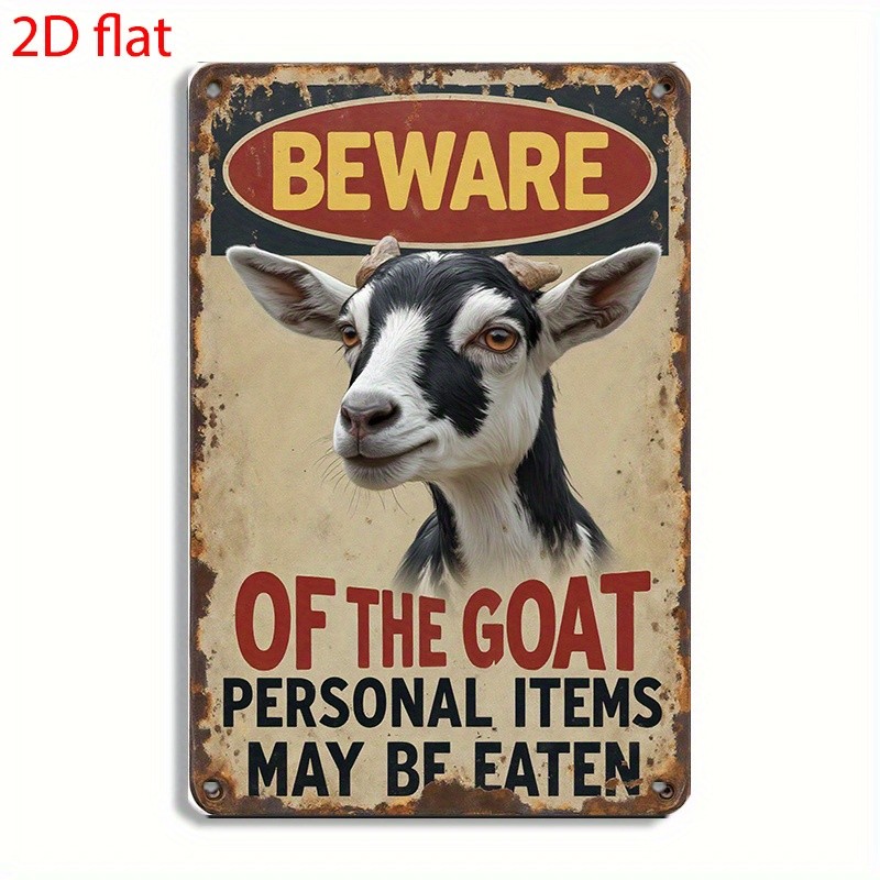 Beware Goat Plaque Aluminum Sign 8×12 Funny Holiday Wall Decor