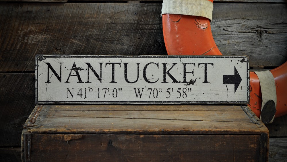 Custom Nantucket Lat and Long Sign – Rustic Hand Made Vintage Wooden