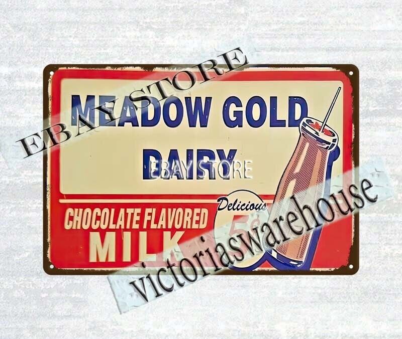 1950s Meadow Gold Dairy Chocolate Flavored Milk metal tin sign i home decor