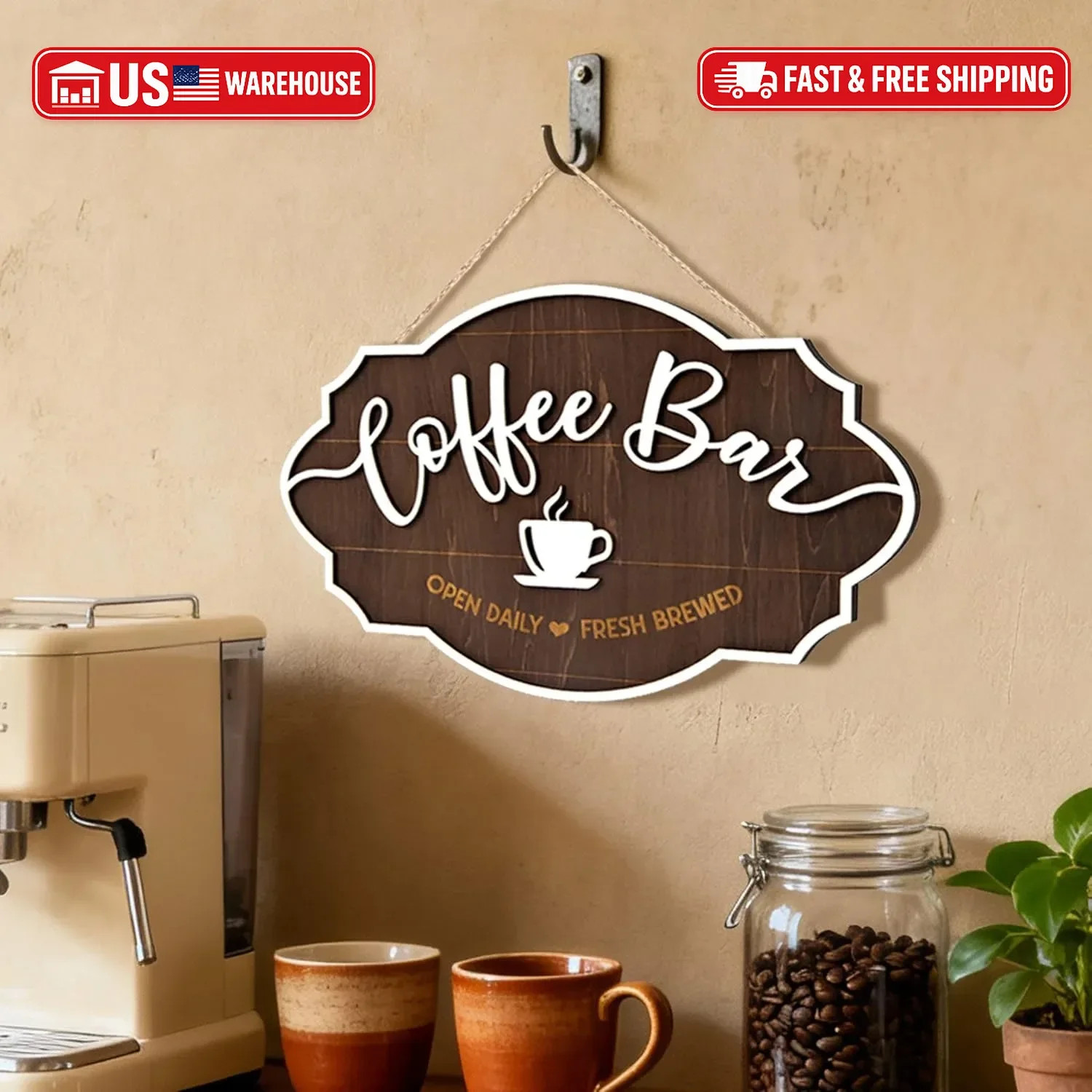 Woodamore Small Coffee Bar Sign For Wall – Vintage Coffee Sign Decor For Bar Acc