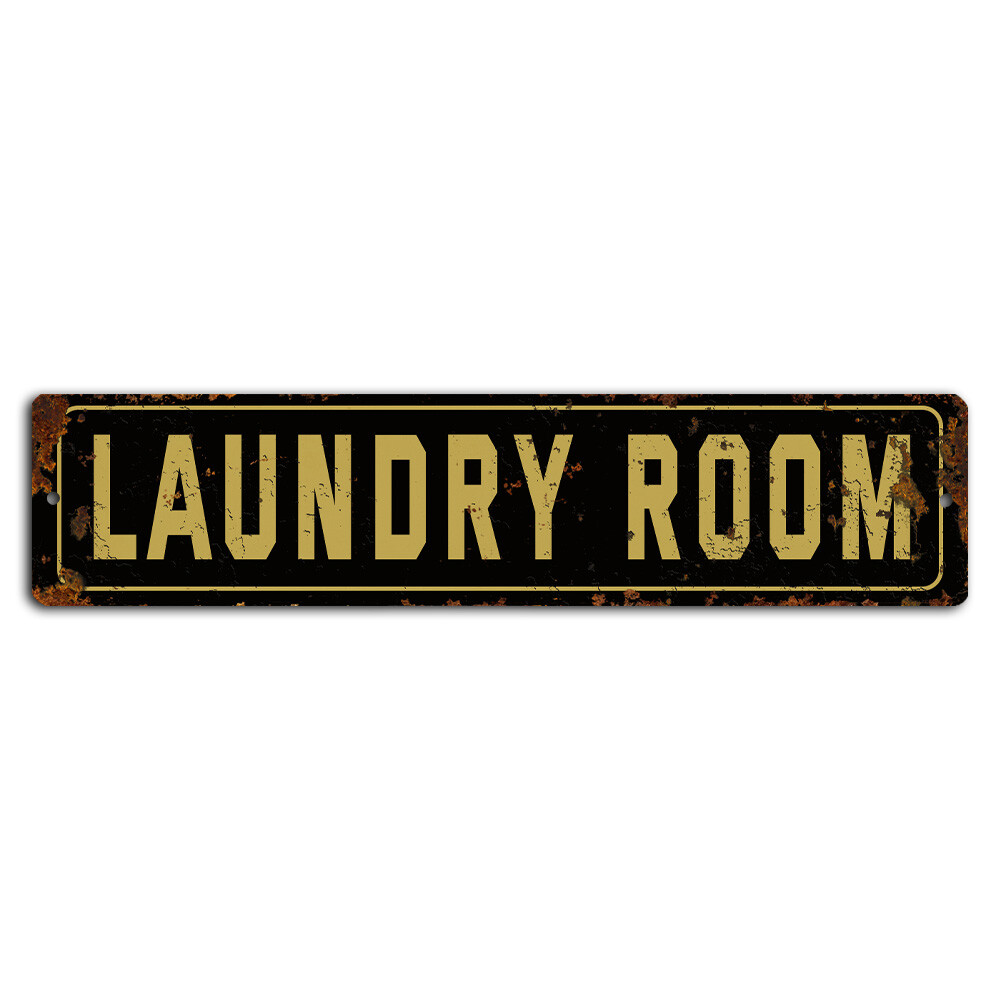 Laundry Room Dark Yellow Rustic Street Sign – 18×4 Inch Metal Decor