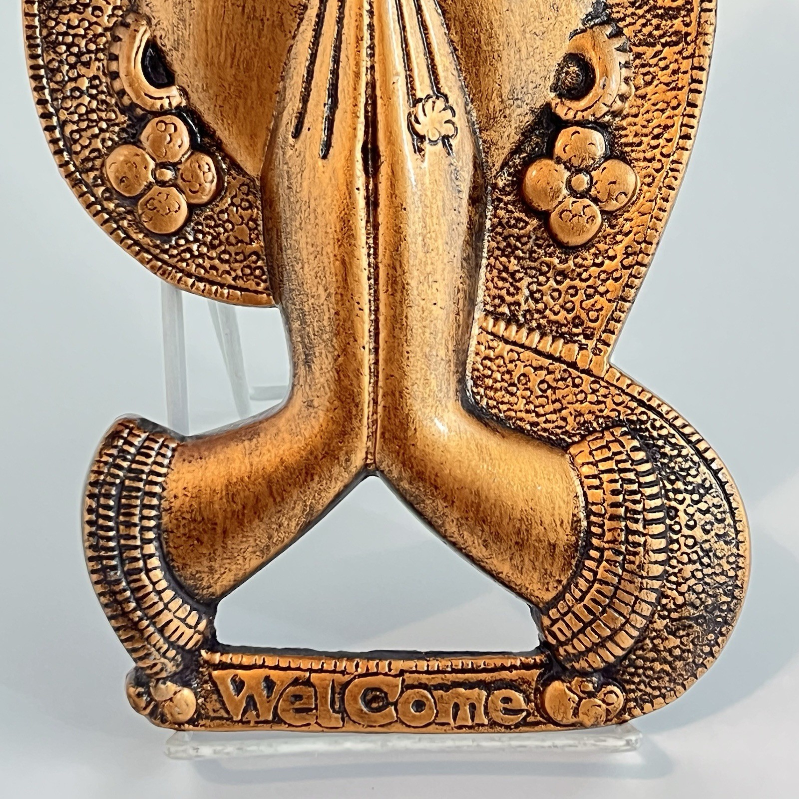Welcome Namaste Lady Metal Hanging Wall Decor Entrance Decor Gold Color 11.5”