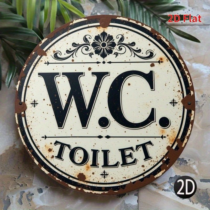 Retro WC Toilet Metal Sign Antique Bathroom Round Plaque Wall Art Decoration
