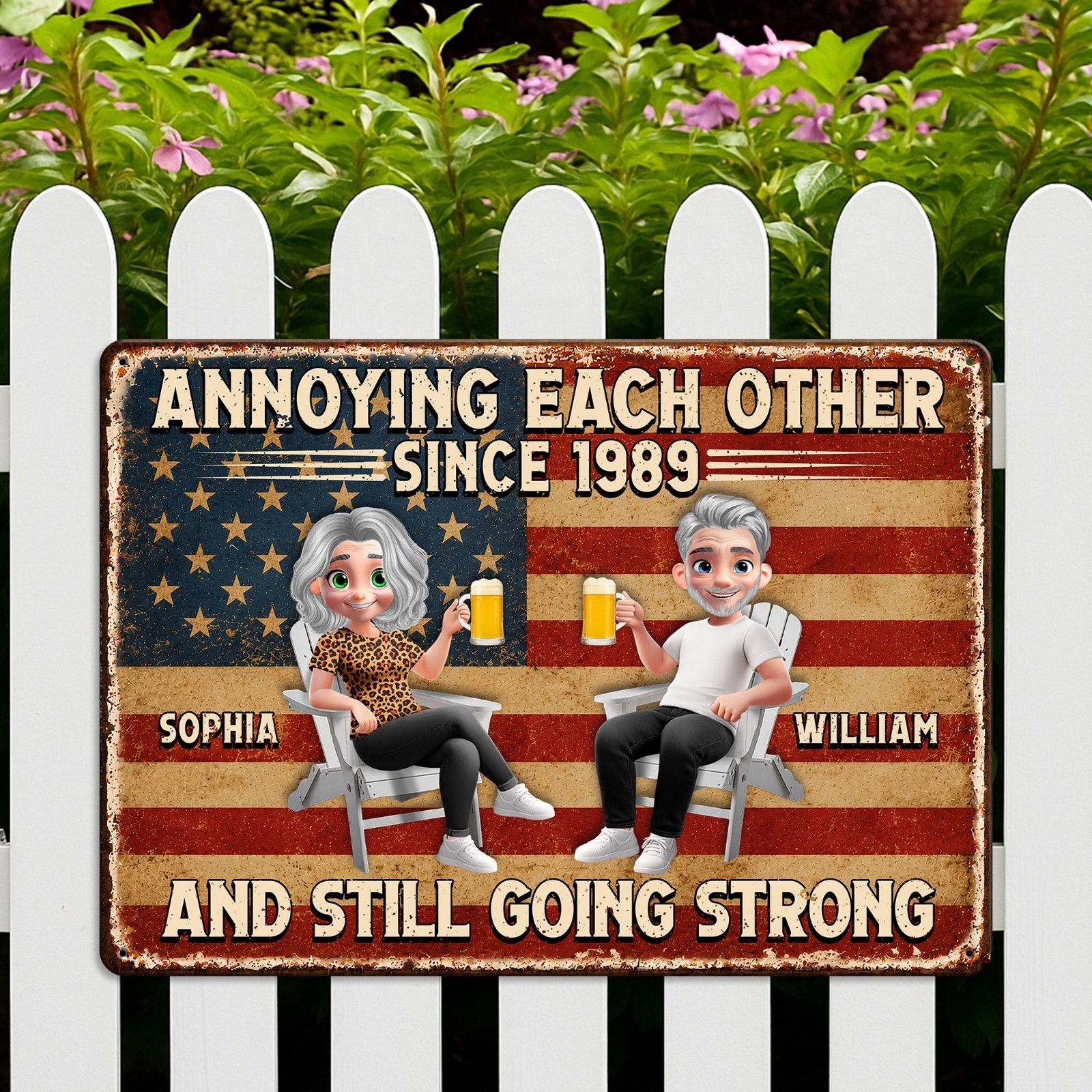 Personalized Annoying Each Other Since Metal Sign, American Flag Couple Decor