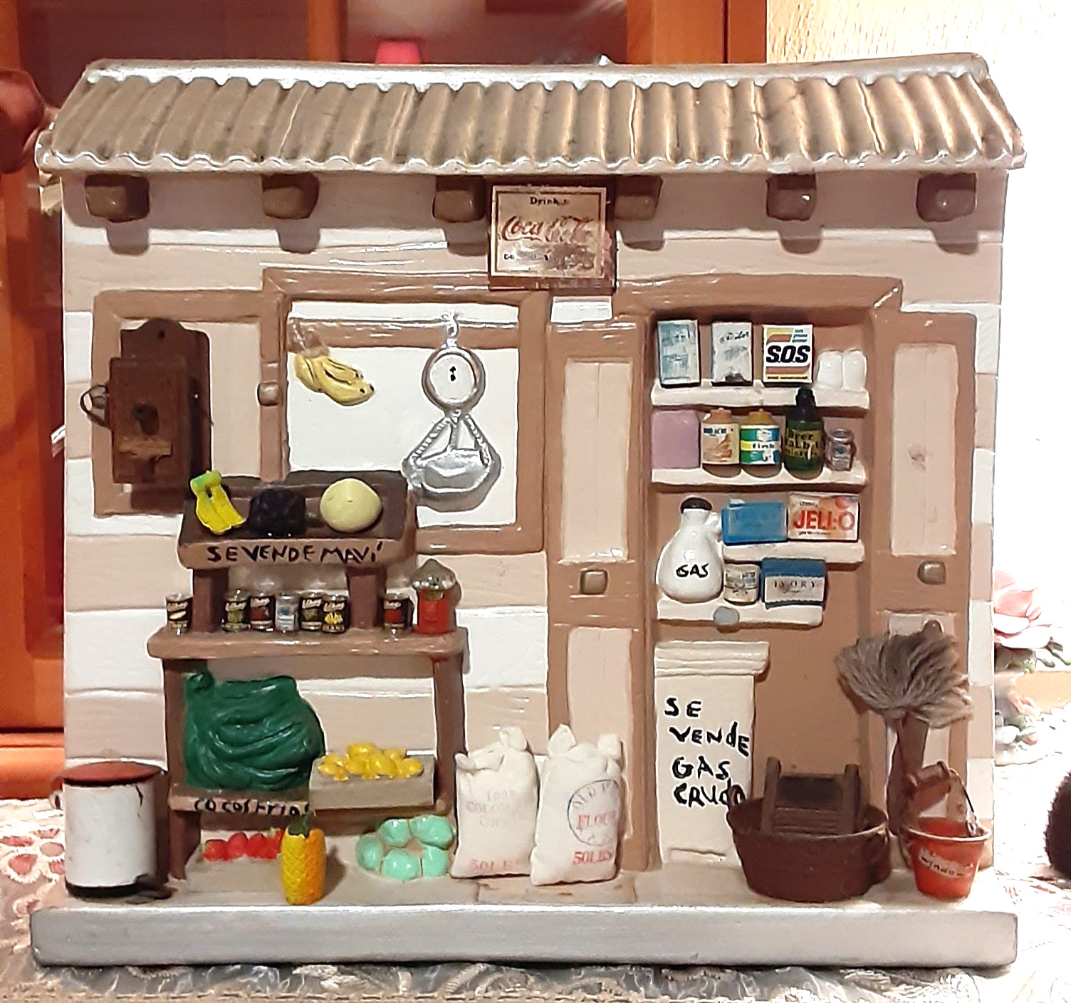 Unique Hand-painted Vintage 90’s Diorama Store Front Wall hanging-very detailed