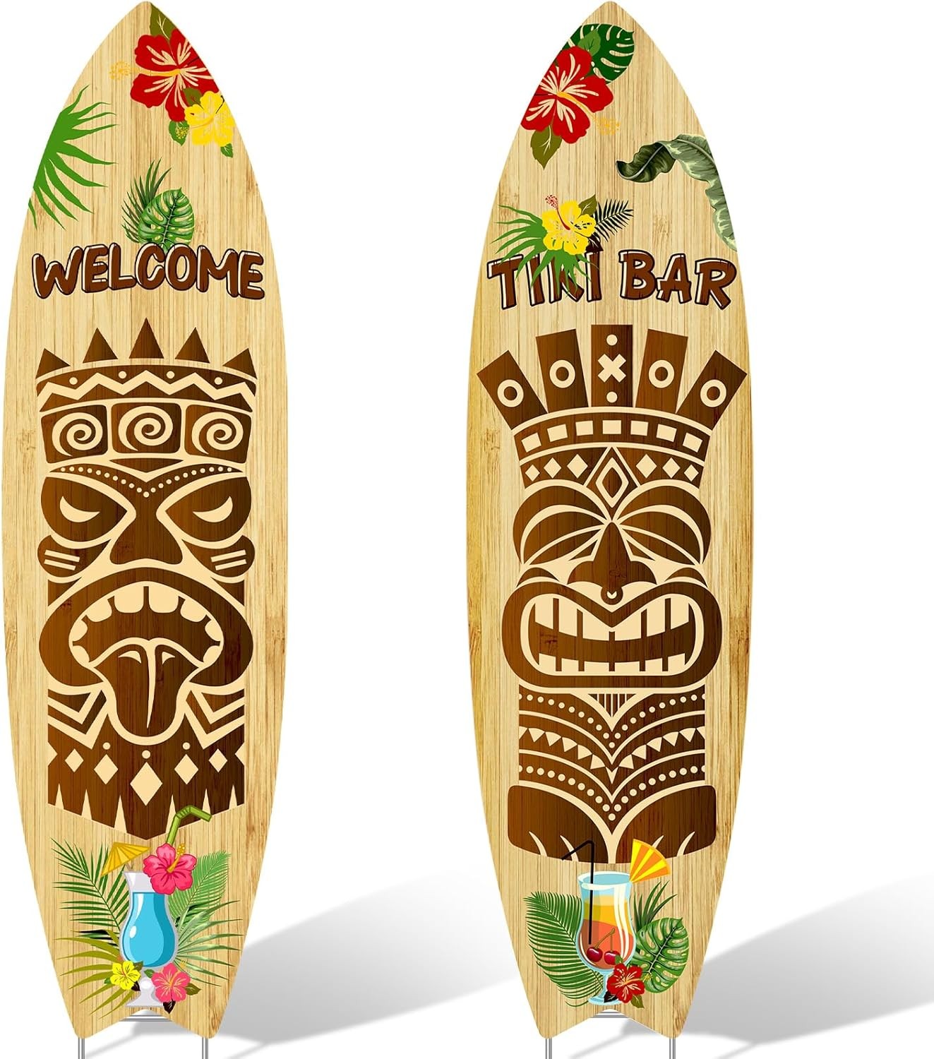 2 PCS Tiki Bar Surfboard Yard Signs Surfboard Beach Signs with Stakes Hawaiia…
