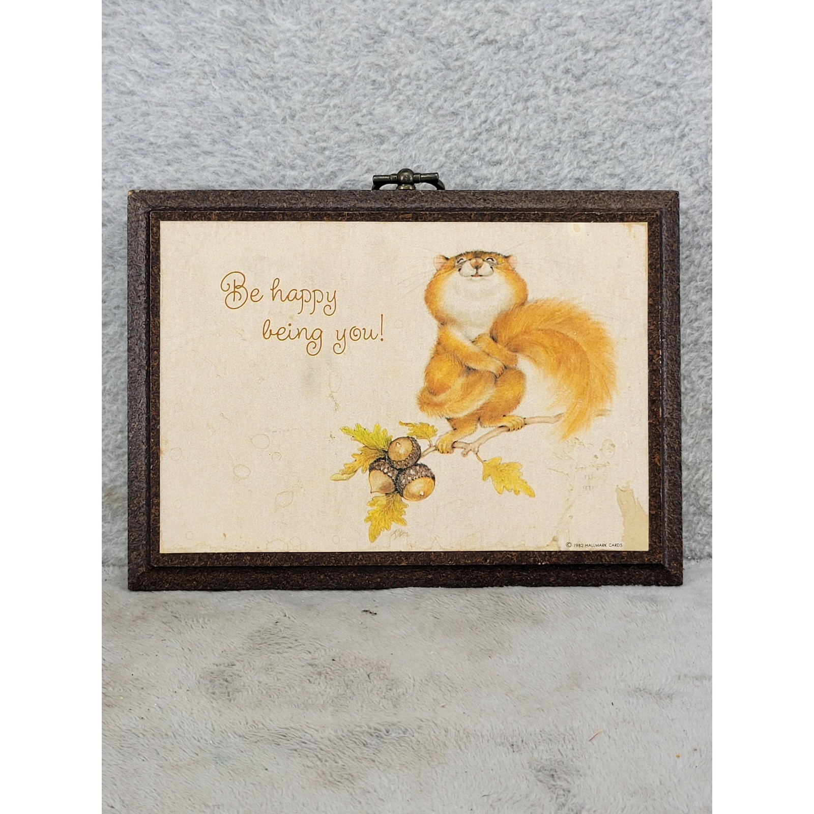 Vintage 1982 Hallmark Ambassador Squirrel Wall Plaque Be Happy Being You 7×5 in