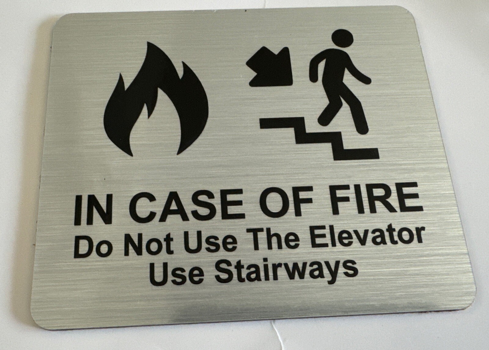 IN CASE OF FIRE Exit Sign Use Stairways 4.7” x 3.9” Plastic Peel Off Sticker.