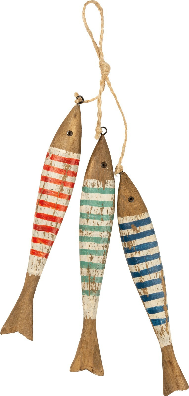 Primitives by Kathy Rustic Fish Hanging Decor Set 3 Striped Beach House Coastal