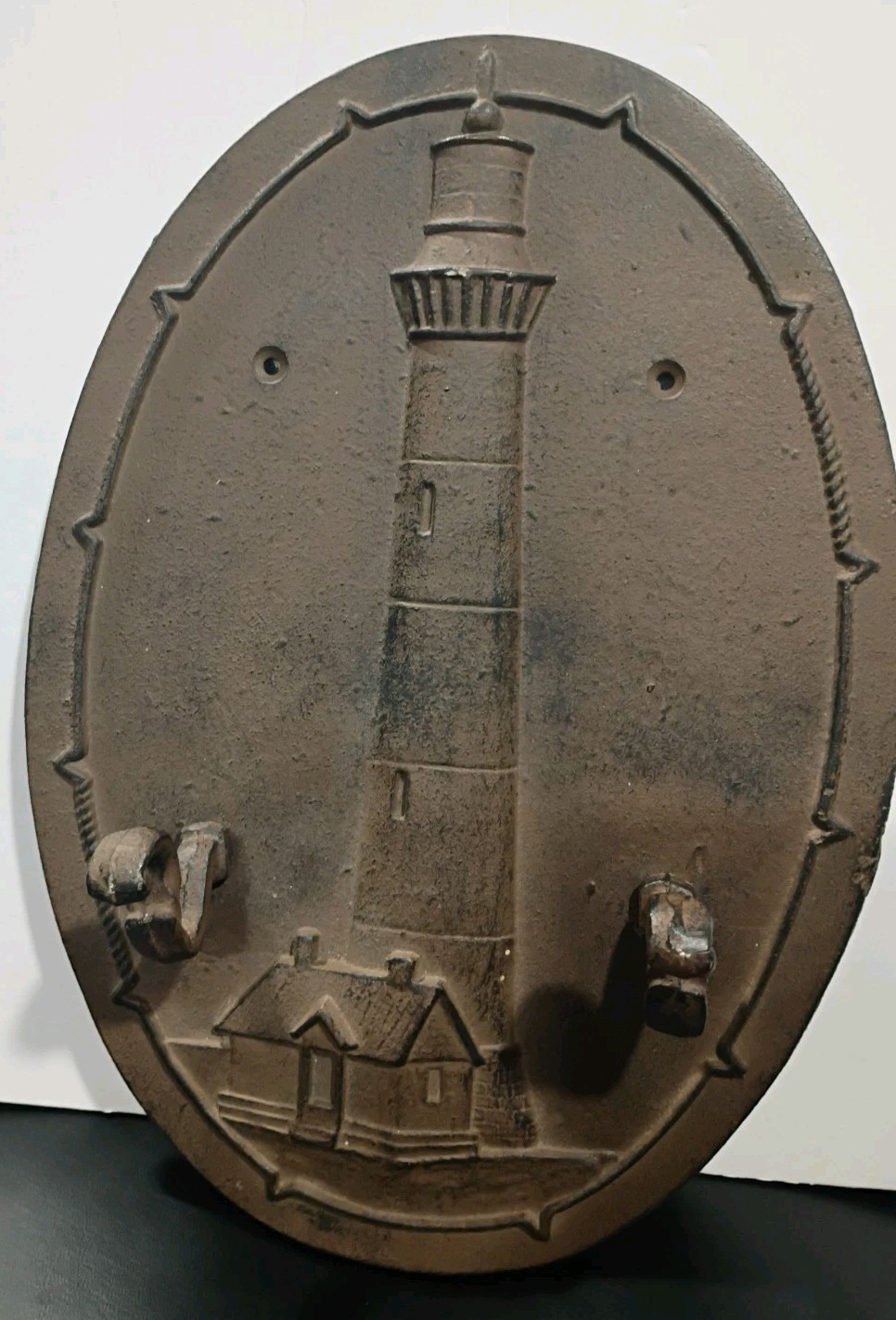 SOLID CAST IRON OVAL WALL Coat Hanger PLAQUE 12″ x 8″ NAUTICAL LIGHTHOUSE