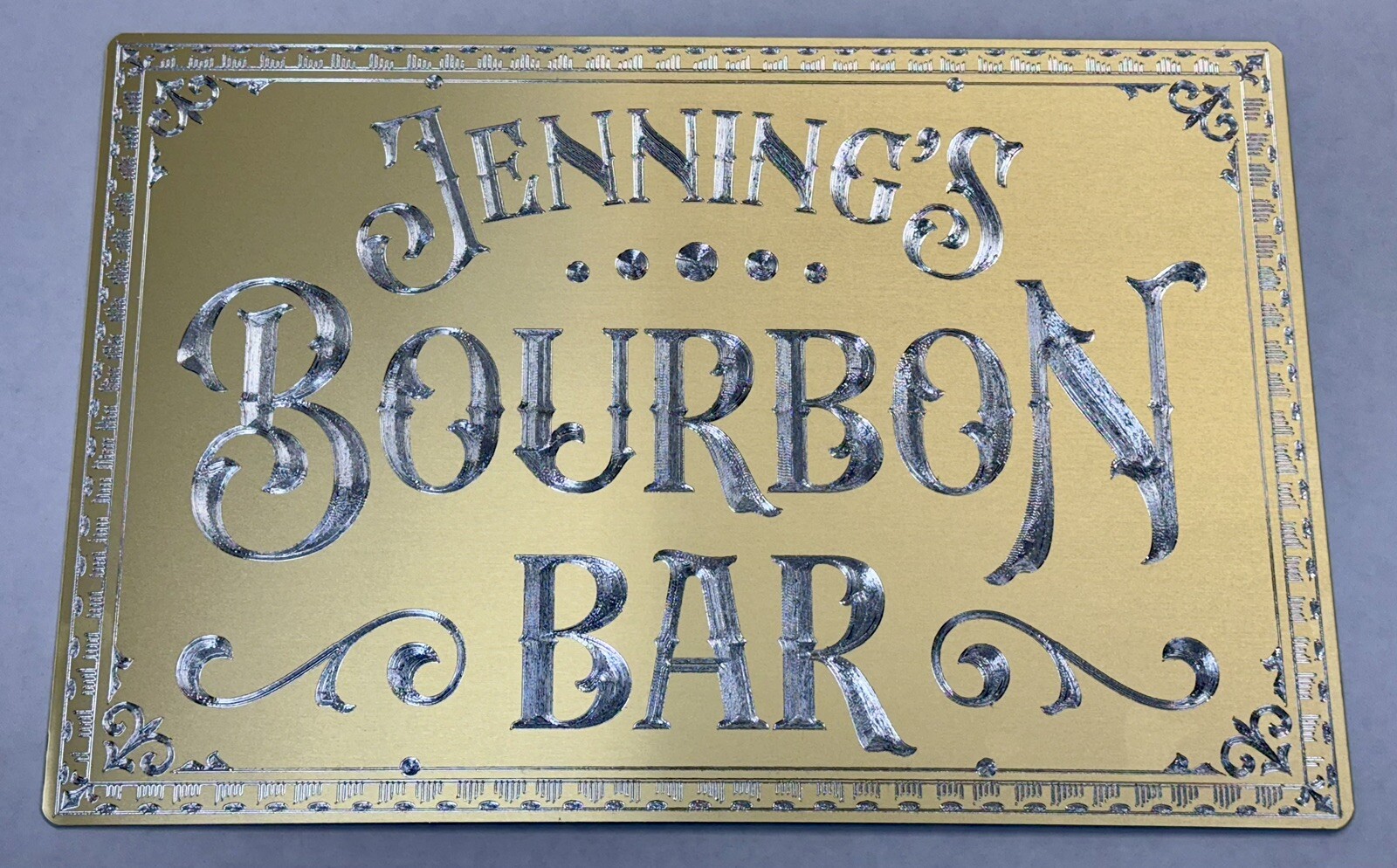 Custom Bourbon Bar Gold Sign Diamond Etched Engraved Metal 14×9.25 Great Gift