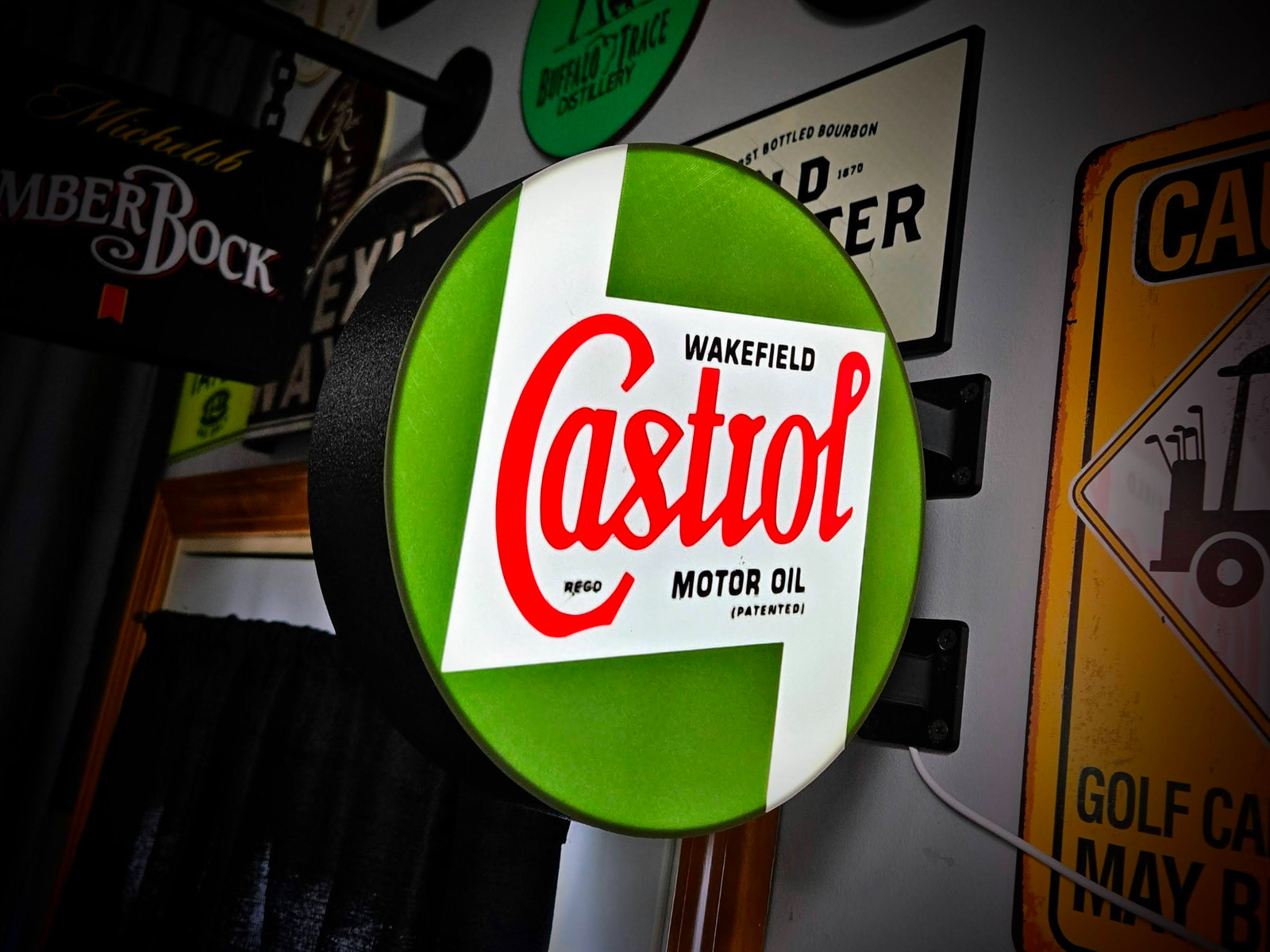 Castrol LED Lightbox Sign 3D Printed Round Wall Mount Man Cave Garage Decor