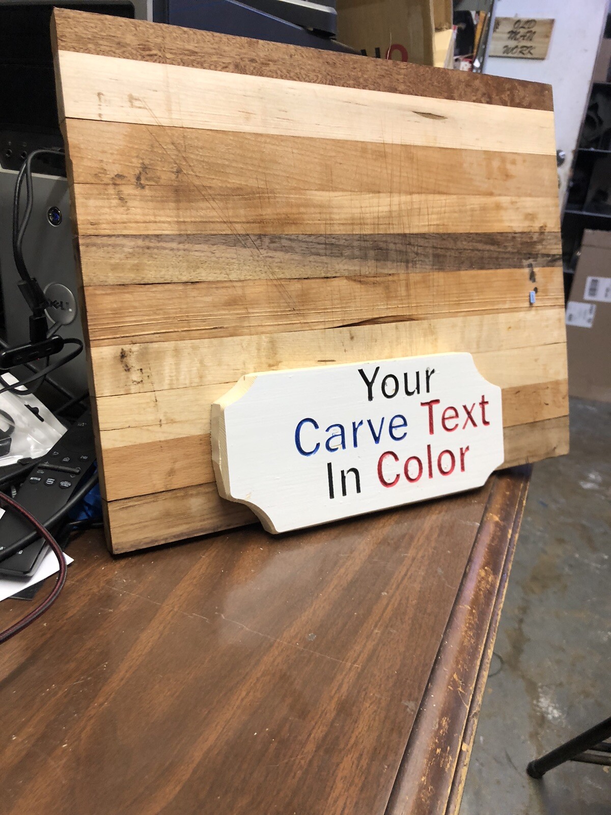Custom Carve Saying Text In Color On White 4.5 X 9.5 X3/4 TEXT OF YOUR CHOICE»