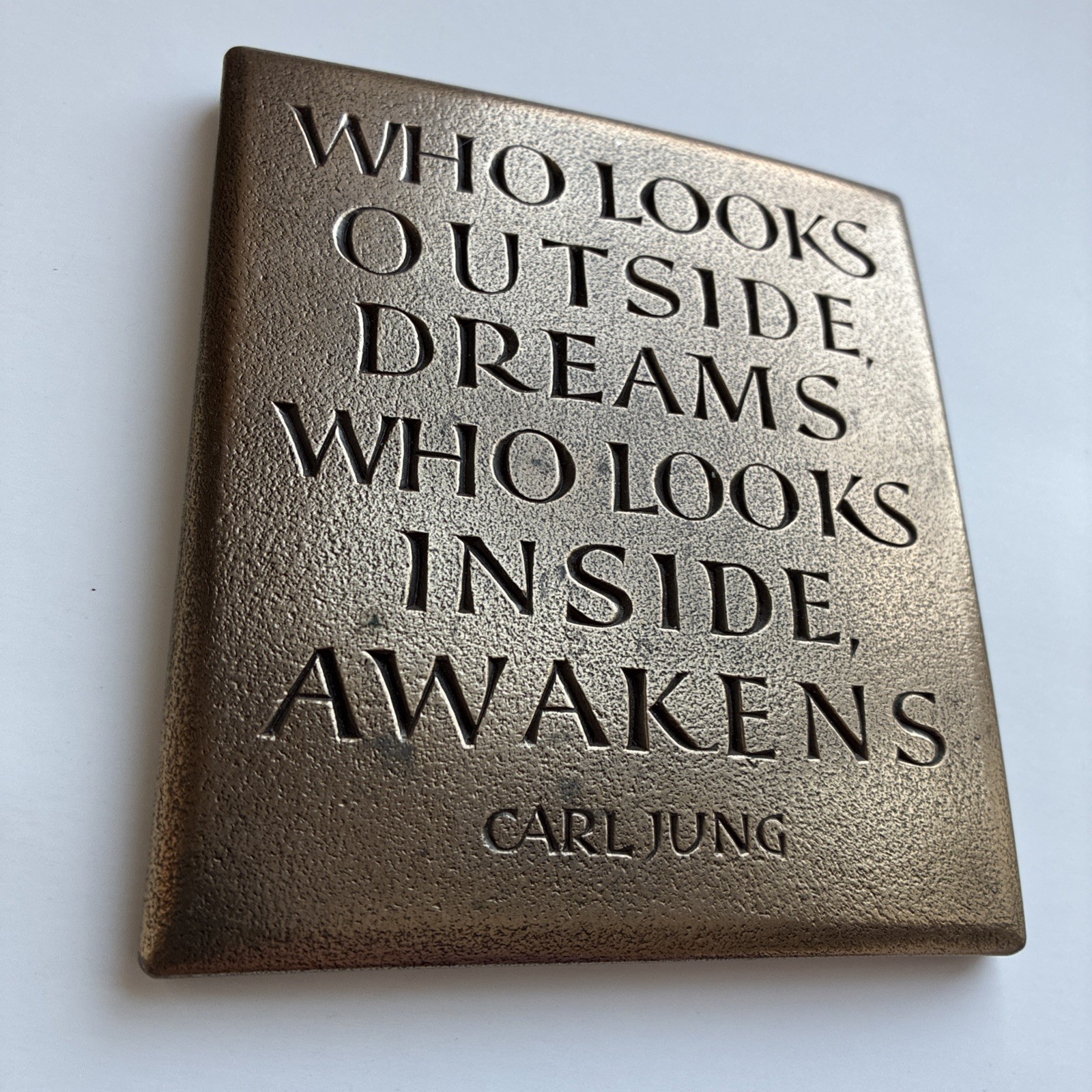 Wild Goose Studio Bronze 5” Wall Tile Plaque Carl Jung Who Looks Outside Dreams