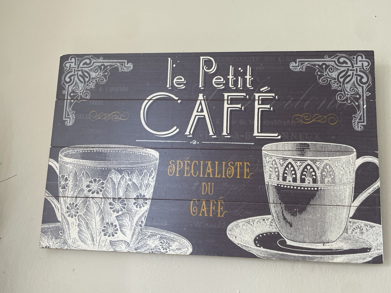 French Café Coffee Decorative Wood Wall Plaque, Floral, 15×9.5 in