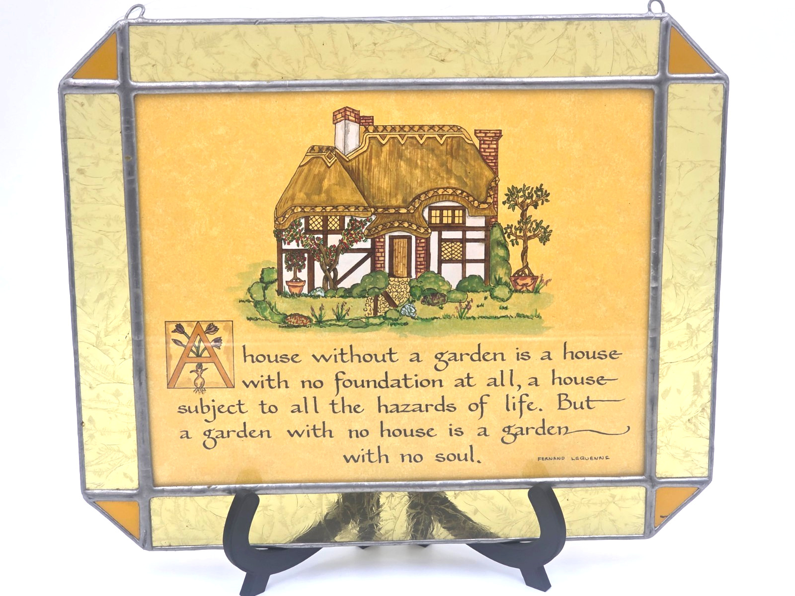 Fernand Lequenne Quote Plaque Stained Glass Style Panel Garden Cottage Decor