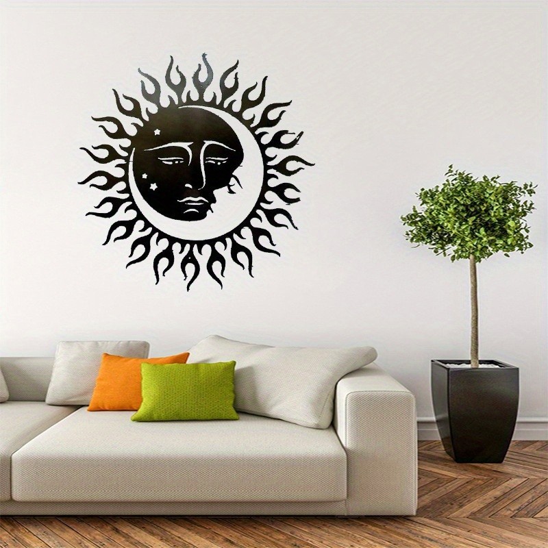 Boho Celestial Star Hanging Decor Gift Matte Black Sun Moon Face Metal Wall Art