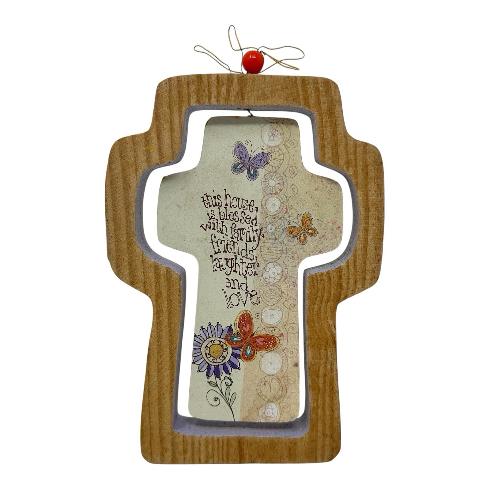 Natural Life Wooden Cross Wall Decor Butterfly Blessed Home Family Friends Love