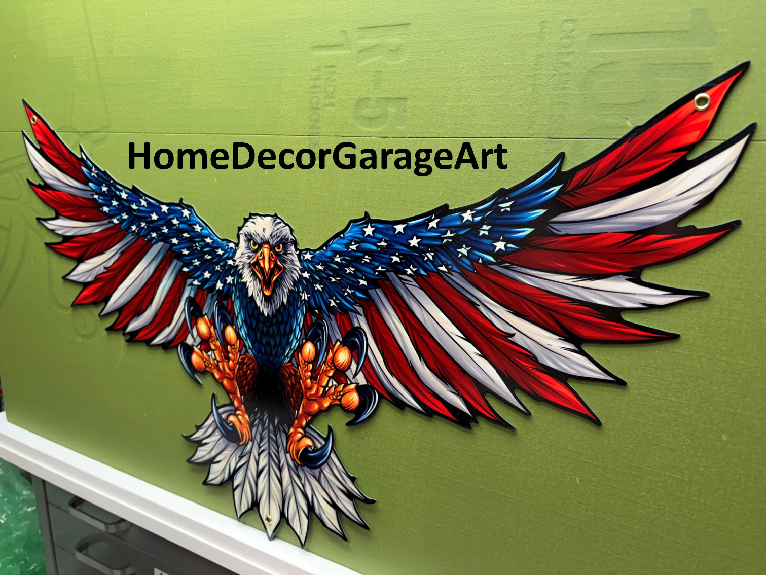 United States Bald Eagle with Flag Wings, Patriotic Metal Custom Cutout Shape