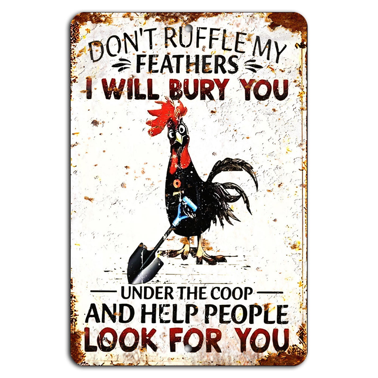 BanginPrints Rustic Chicken Sign Funny Farmhouse Aluminum 8×12 Decor