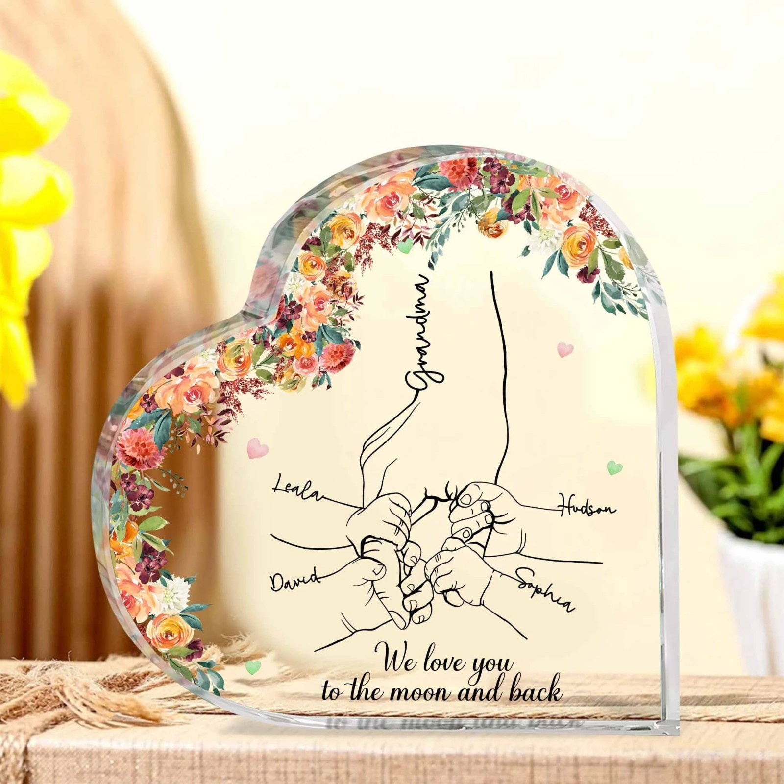 Personalized Grandma Kid Hands Heart Acrylic Plaque Mother’s Day Christmas Gifts
