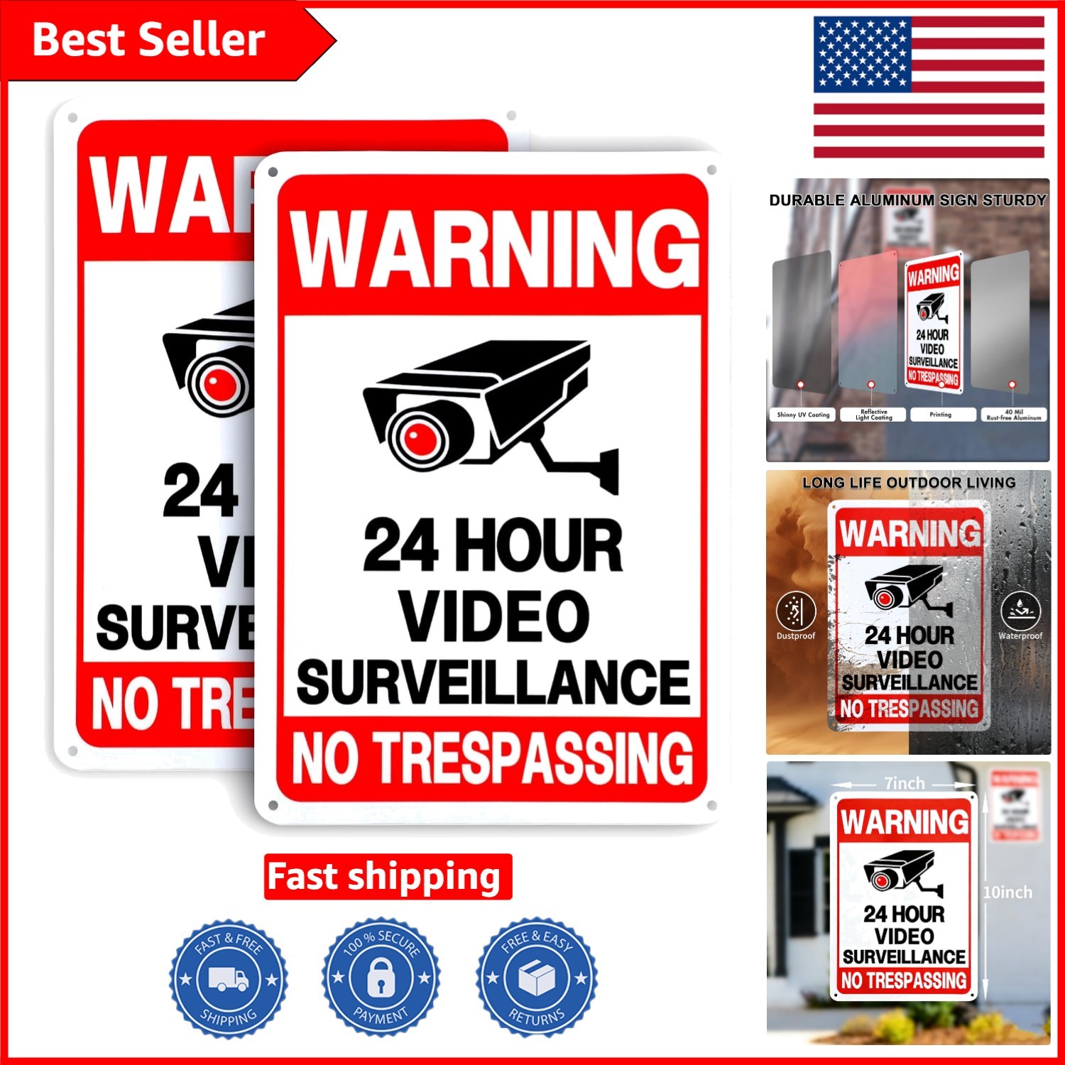 Heavy-Duty No Trespassing Signs for Home or Business – 10×7 in, Durable 2-Pack