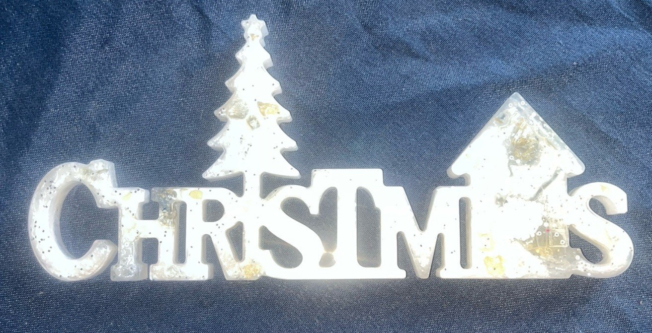 Glam White Resin Glitter Mirror CHRISTMAS Tabletop Handmade Sign Decor Festive
