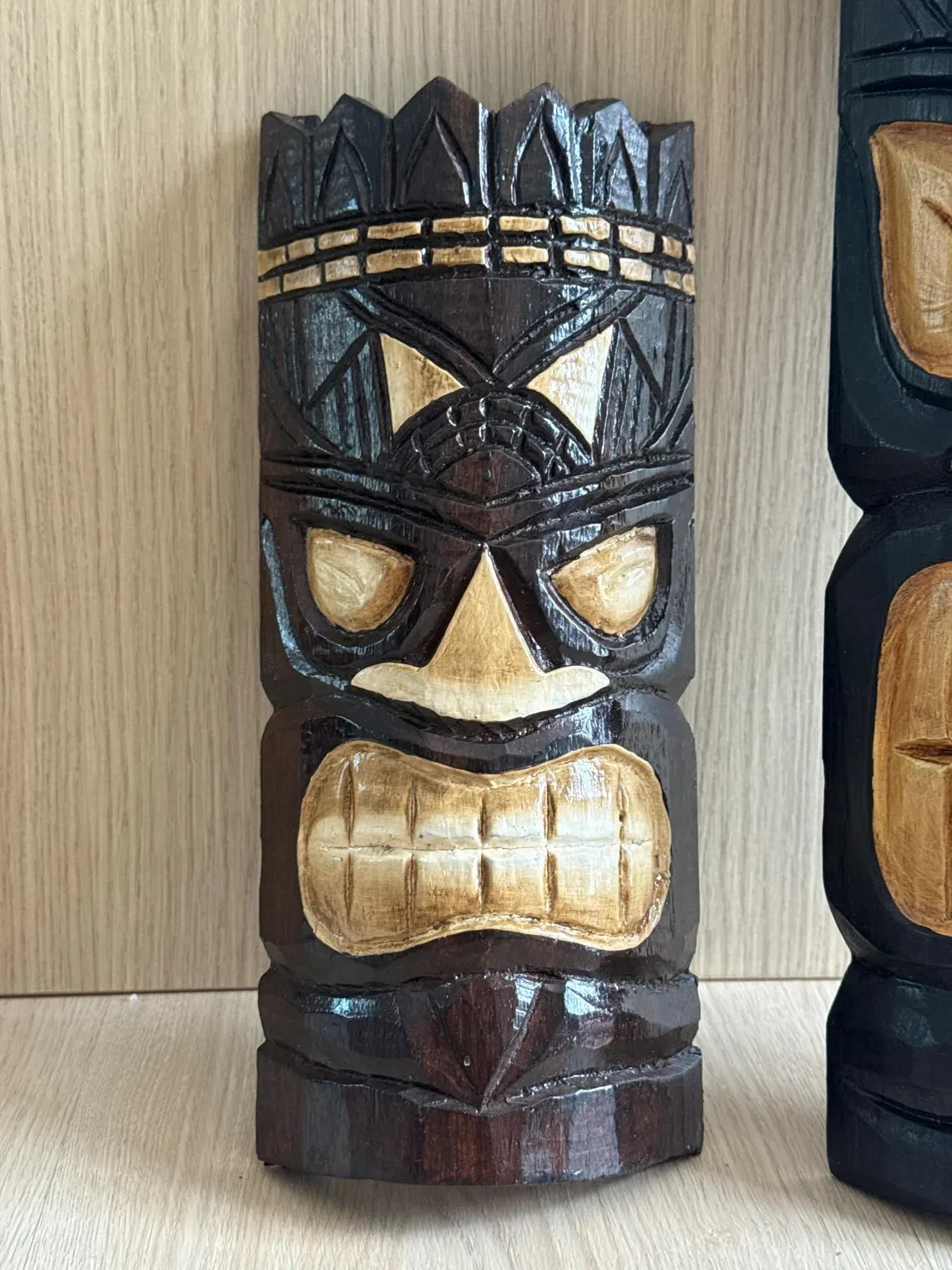 Hawaii Hand Made Carved Wooden 20″ Tiki Painted Mask Wall Decor Hanging Man Cave