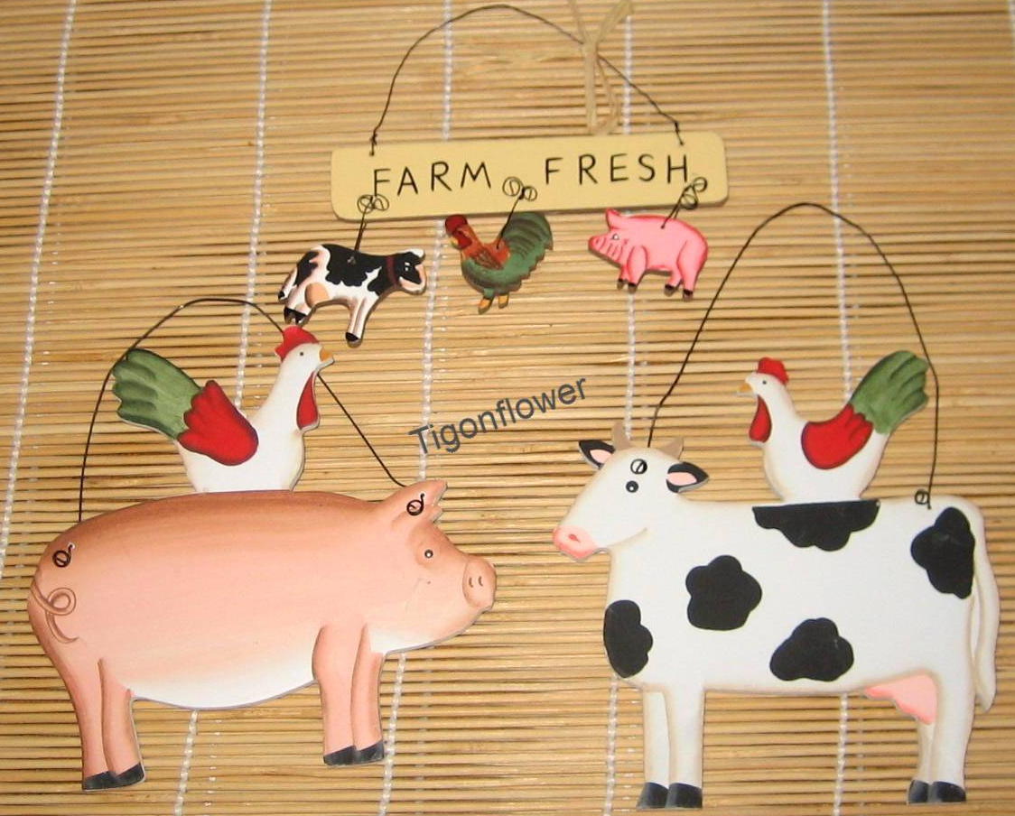 3 Pieces Country Animal Primitive Farm Fresh Cow Pig Hen Chicken