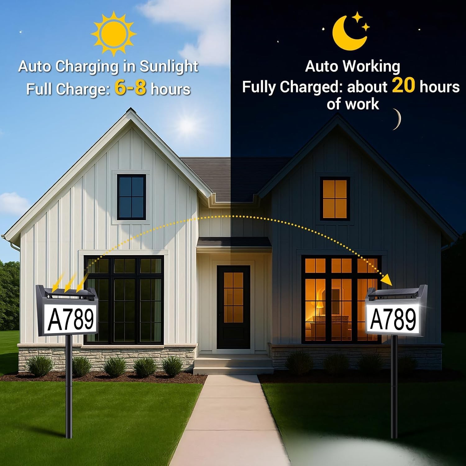 Solar House Number Sign LED Illuminated Outdoor Address Plaque Waterproof