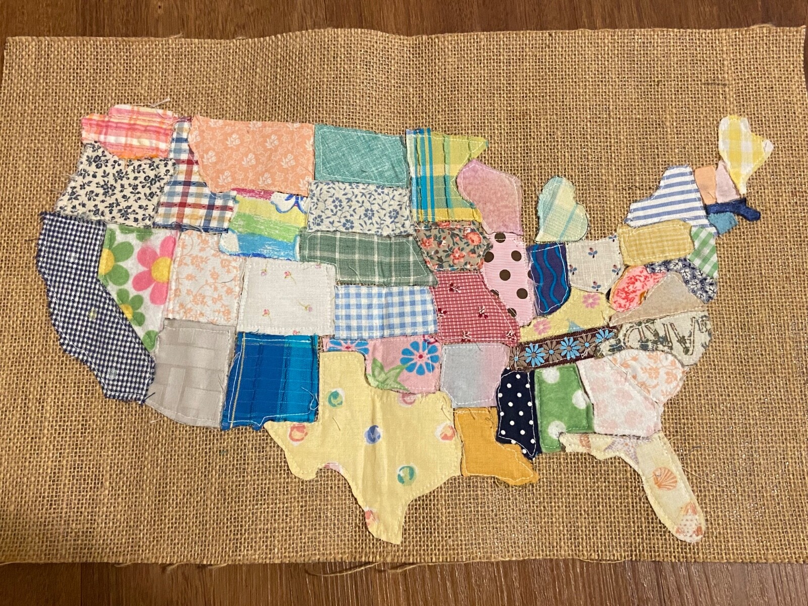 Unique Handmade Hand-stitched United States Map Sign Decor