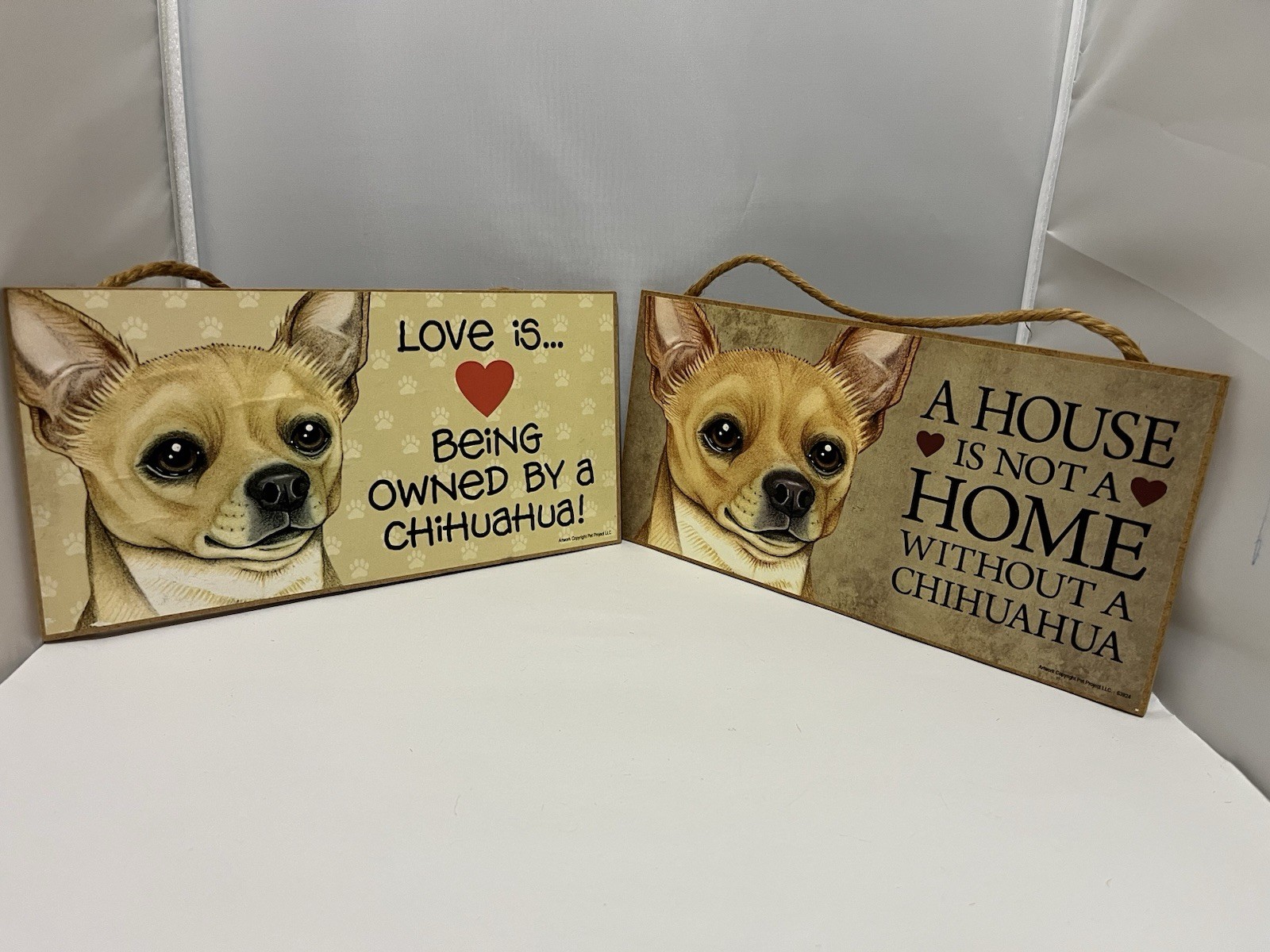 Love & Laughter 2 Chihuahua Signs 10″X5″ Made in the USA «Love is…*A House…»