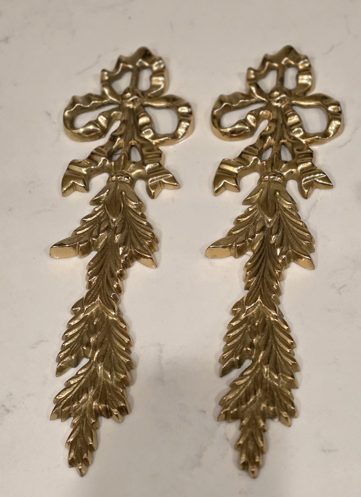 GATCO Solid Brass Victorian Bow Leaf Wall Decor Plaques Polished Brass Set of 2
