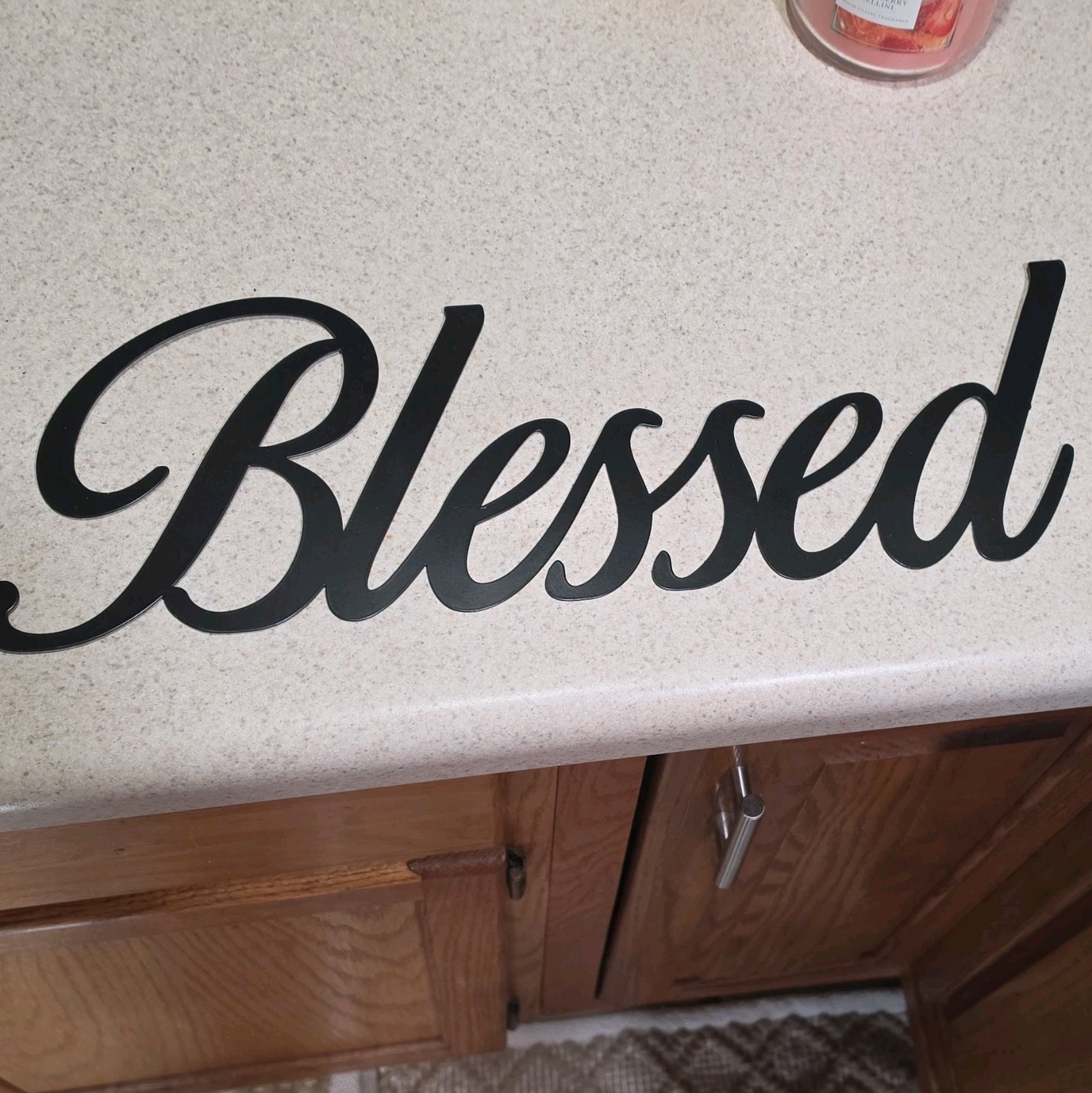 Black Metal Inspirational Script Wall Sign ‘Blessed’ Hanging Letter Decor