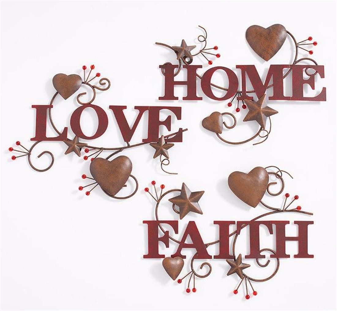 3-PC WORDS, HEARTS AND STARS METAL PLAQUE COUNTRY INSPIRED WALL ART HOME DECOR