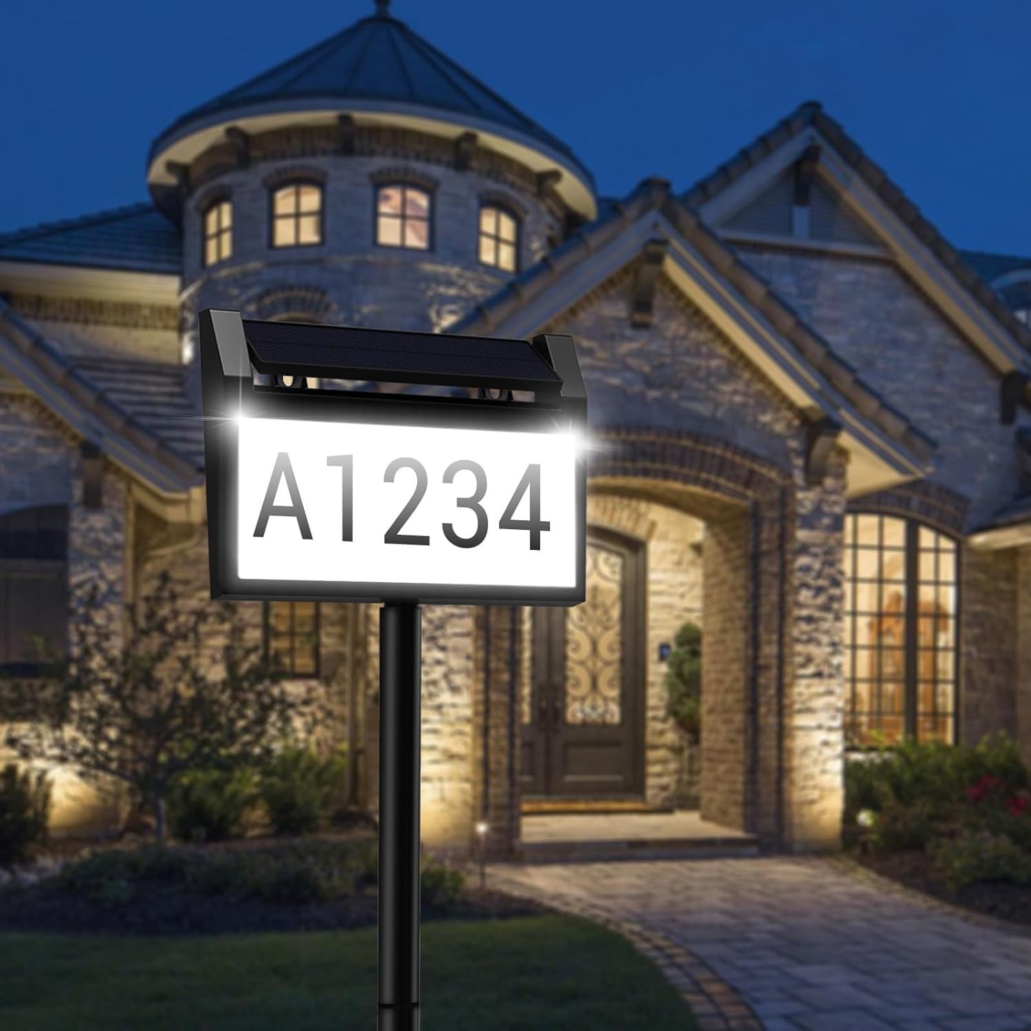 Solar House Number Sign LED Illuminated Outdoor Address Plaque Waterproof