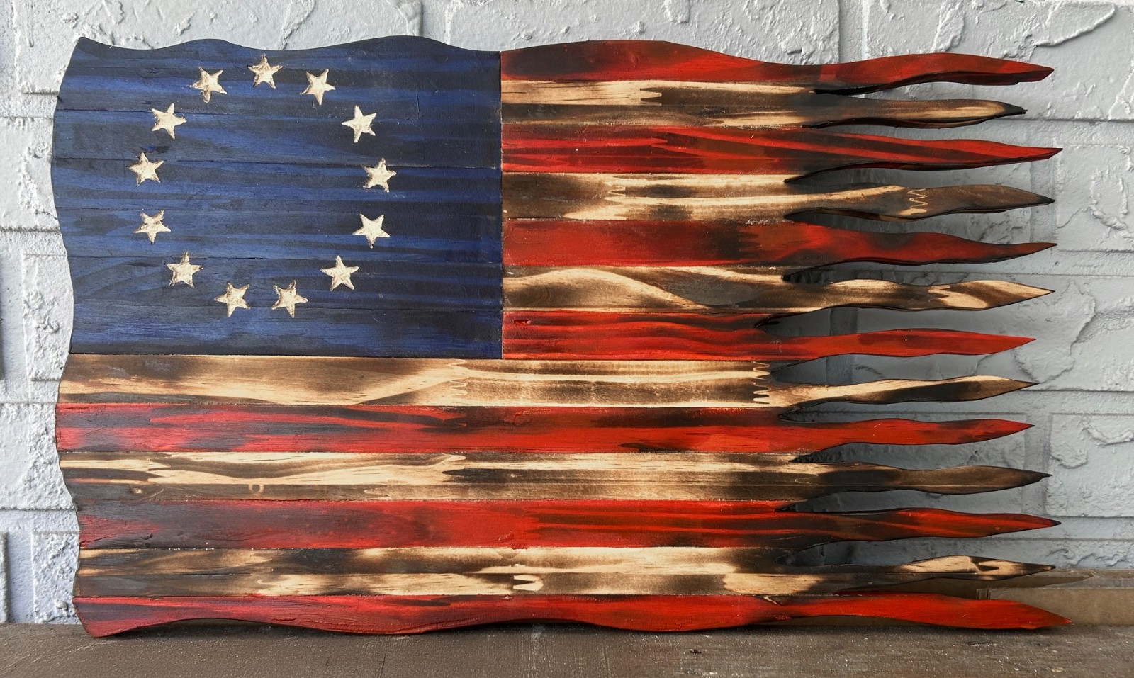 Rustic War Torn Betsy Ross American Flag 12 x 20