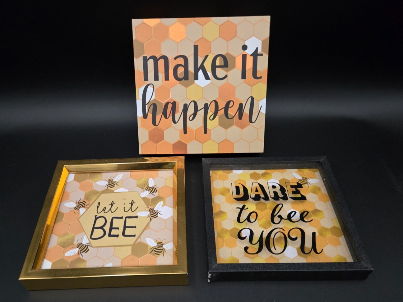 Sign Set of 3 Honeycomb Decor 6 In Make It Happen Let It Bee Dare To Bee You