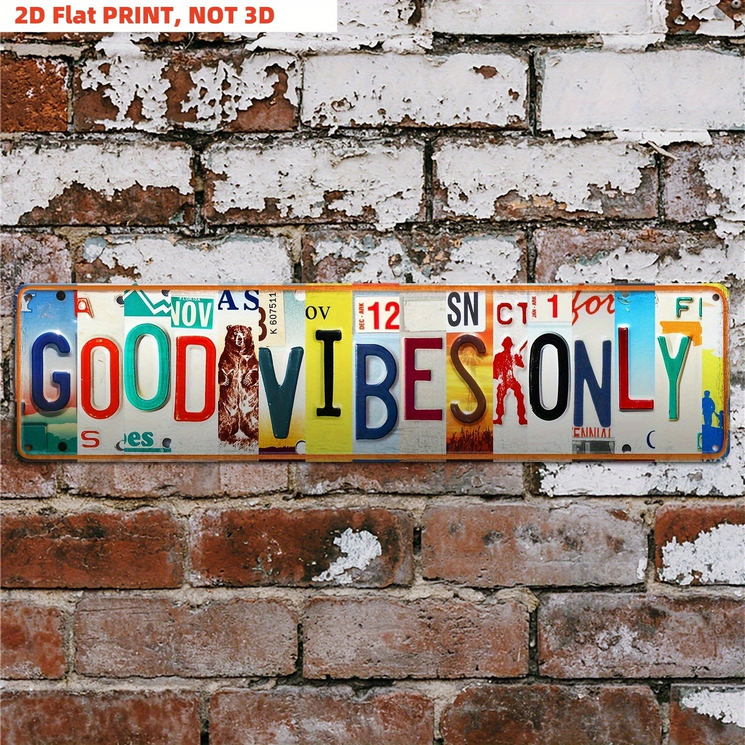 Retro License Plate Tin Sign Good Vibes Only- Metal Man Cave Bar Cafe Wall Decor