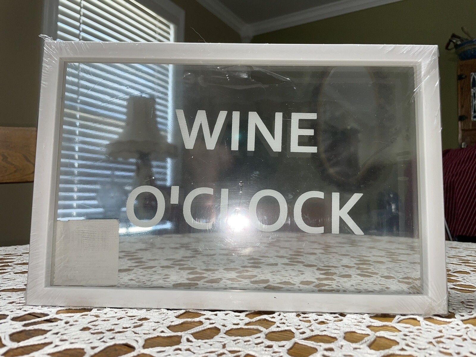 Wine O’Clock White Sign 11.5In x 7.75In x 1In ~ Plastic Frame ~ Light Weight