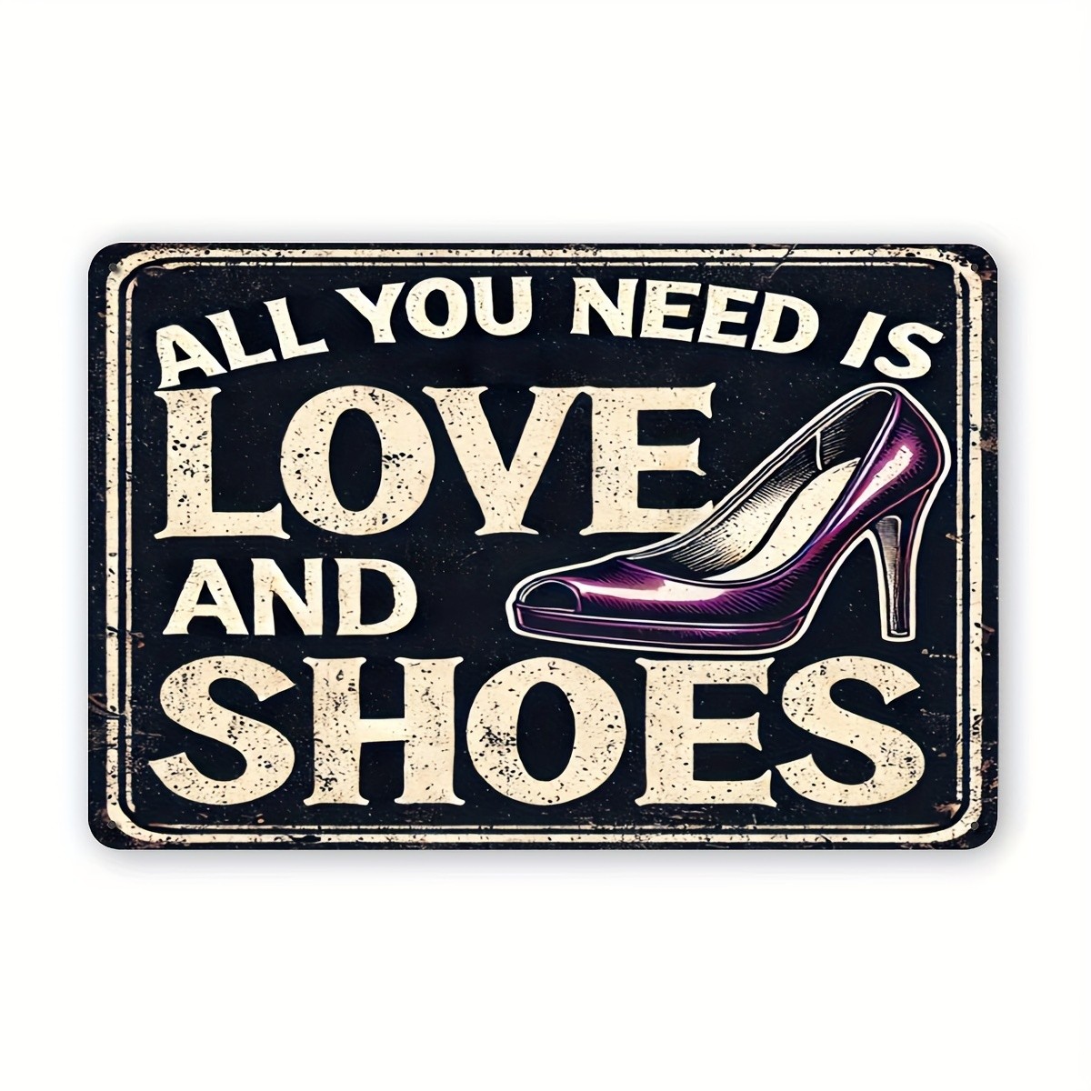 Distressed Love And Glam Purple Heels Metal Sign Modern Wall Art Hanging Decor