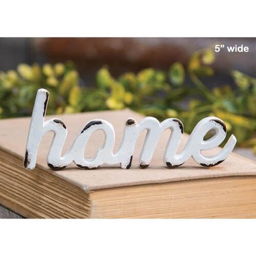 New «HOME» White Free Standing Distressed Resin Sign 5.5″w x 2″h