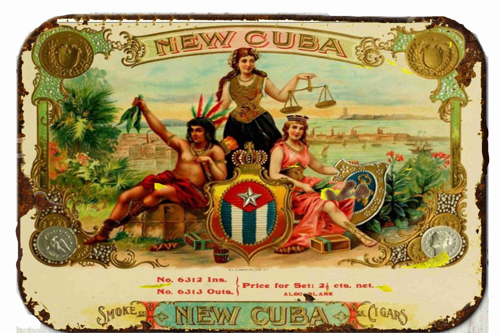 Cuban Cigar Label Art Metal Tin Sign 8 x 12 Vintage Retro Look