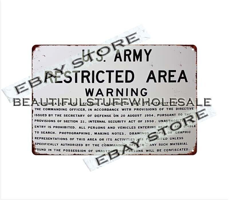 Government Military Warning army Restricted Area metal tin sign home decor