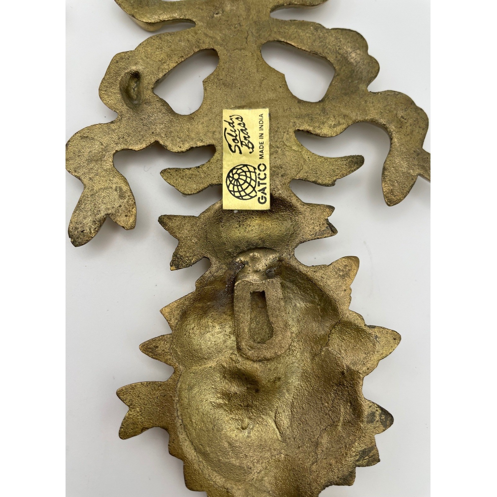 Vintage GATCO Solid Brass Floral Swag Wall Decor Pair Ribbon Bow Made in India