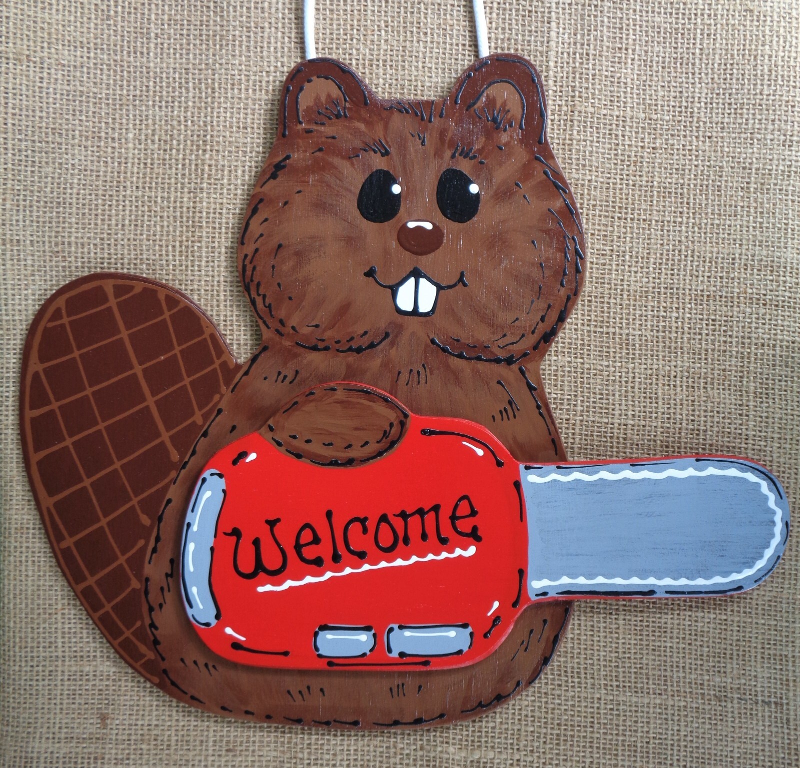 WELCOME BEAVER SIGN Camp Campsite Chainsaw Camper Cabin Wall Plaque Wood Country