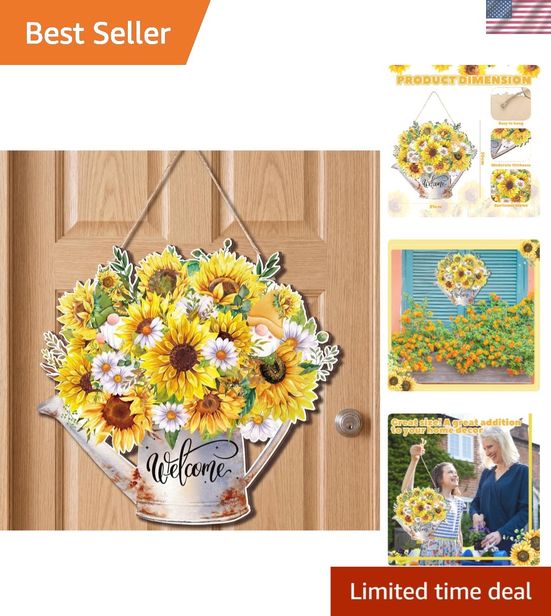 Bright 11.8″ Sunflower Welcome Sign – Rustic Wooden Decor for Indoor/Outdoor