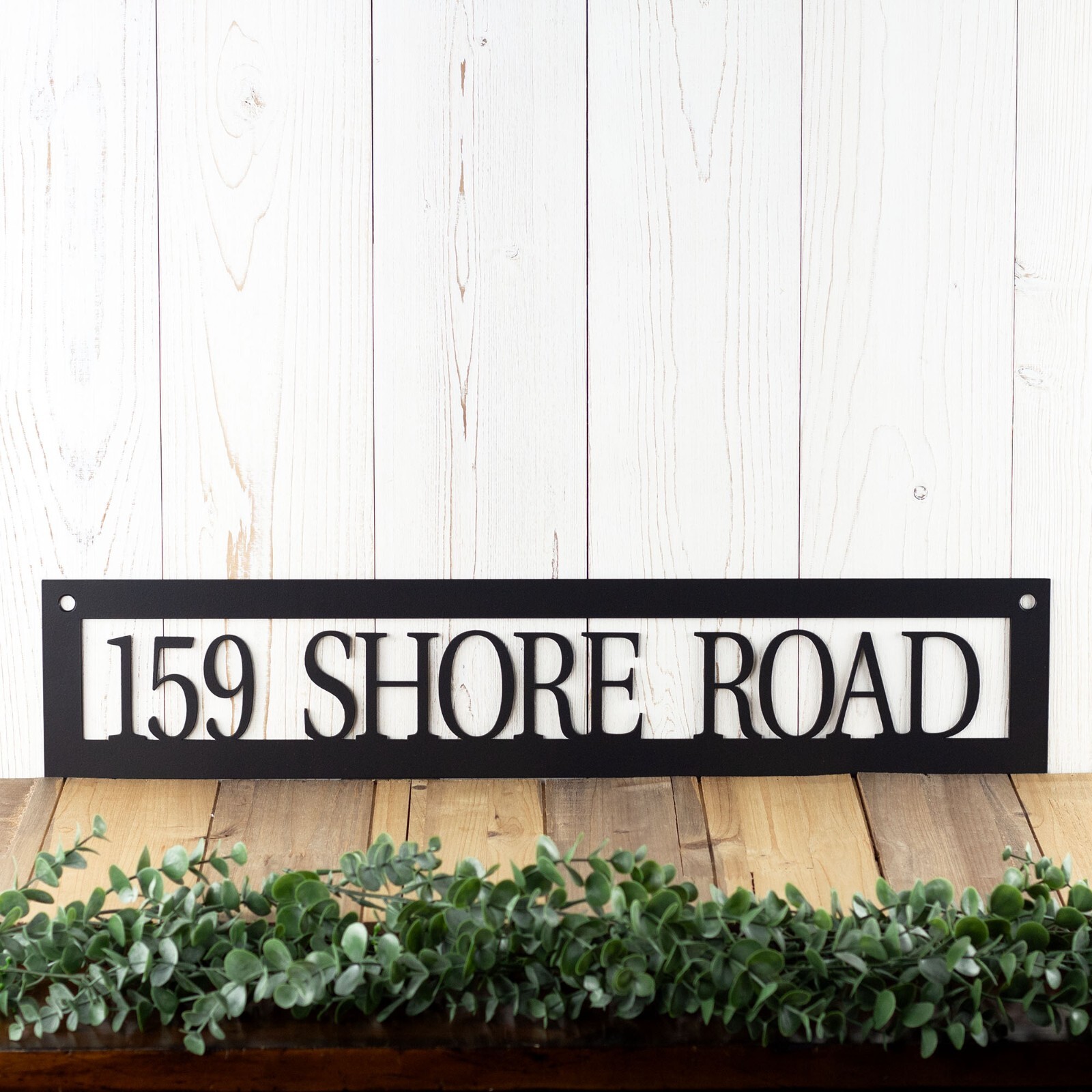 Personalized Horizontal Hanging Metal Address Sign, Custom Rustic House Number
