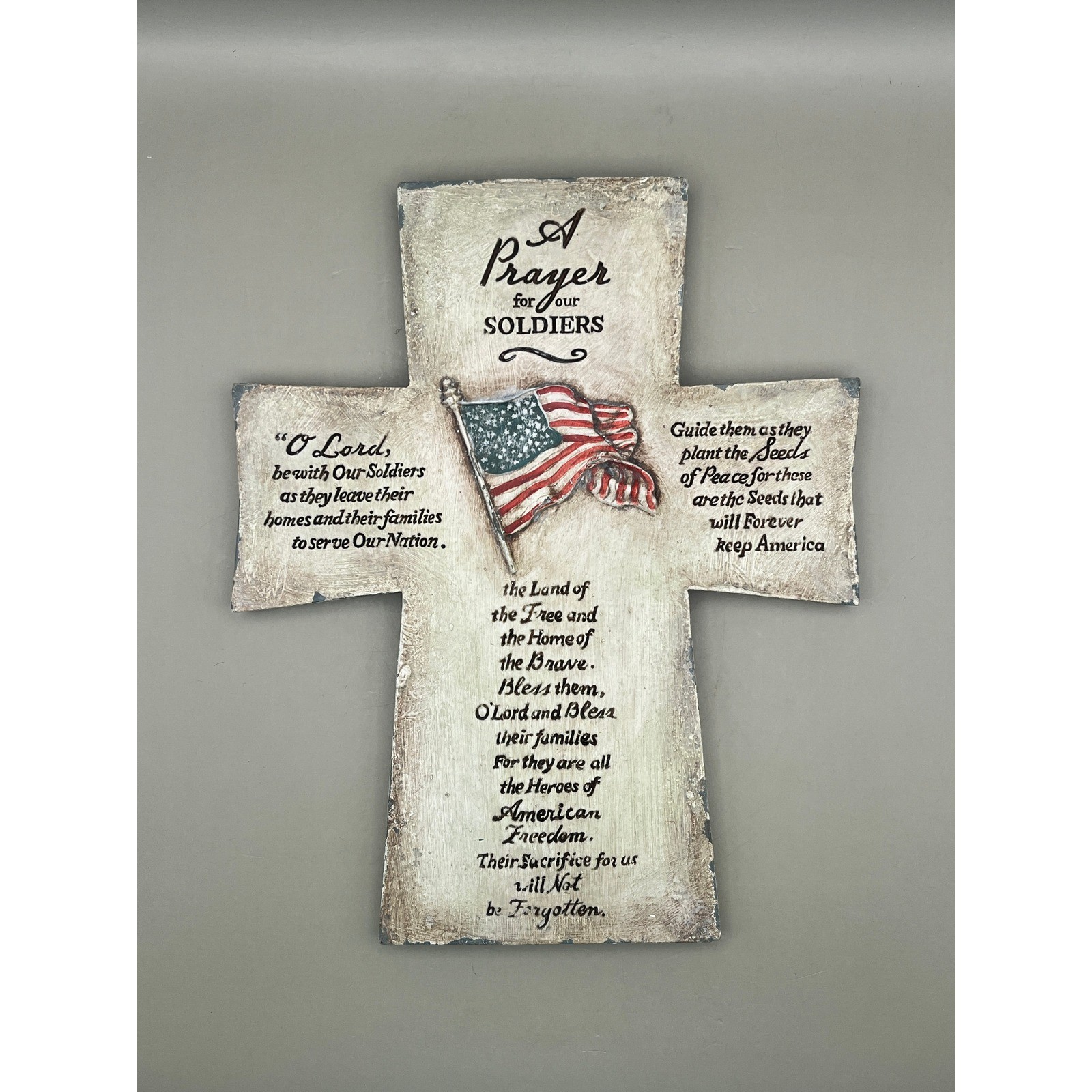 Patriotic Prayer for our Soldiers Wall Cross Plaque American Flag Decor 10×7.5″